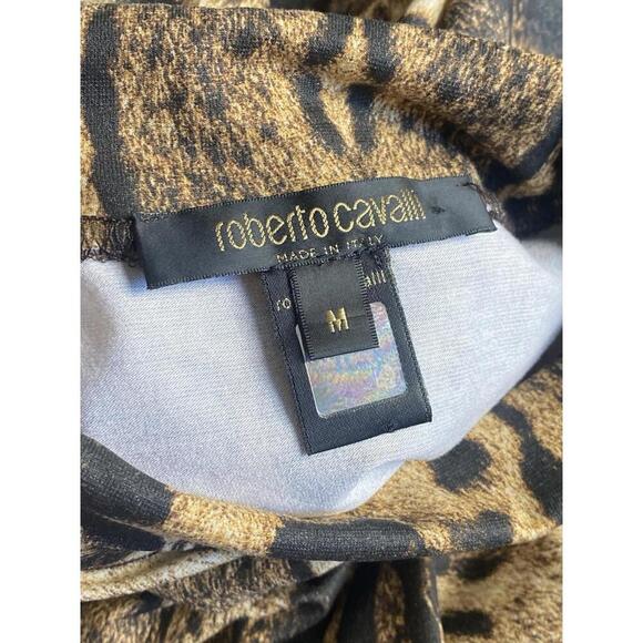 Vintage 2003 Roberto Cavalli M Short Sleeve Turtleneck Animal Print Top Brown - Picture 8 of 9
